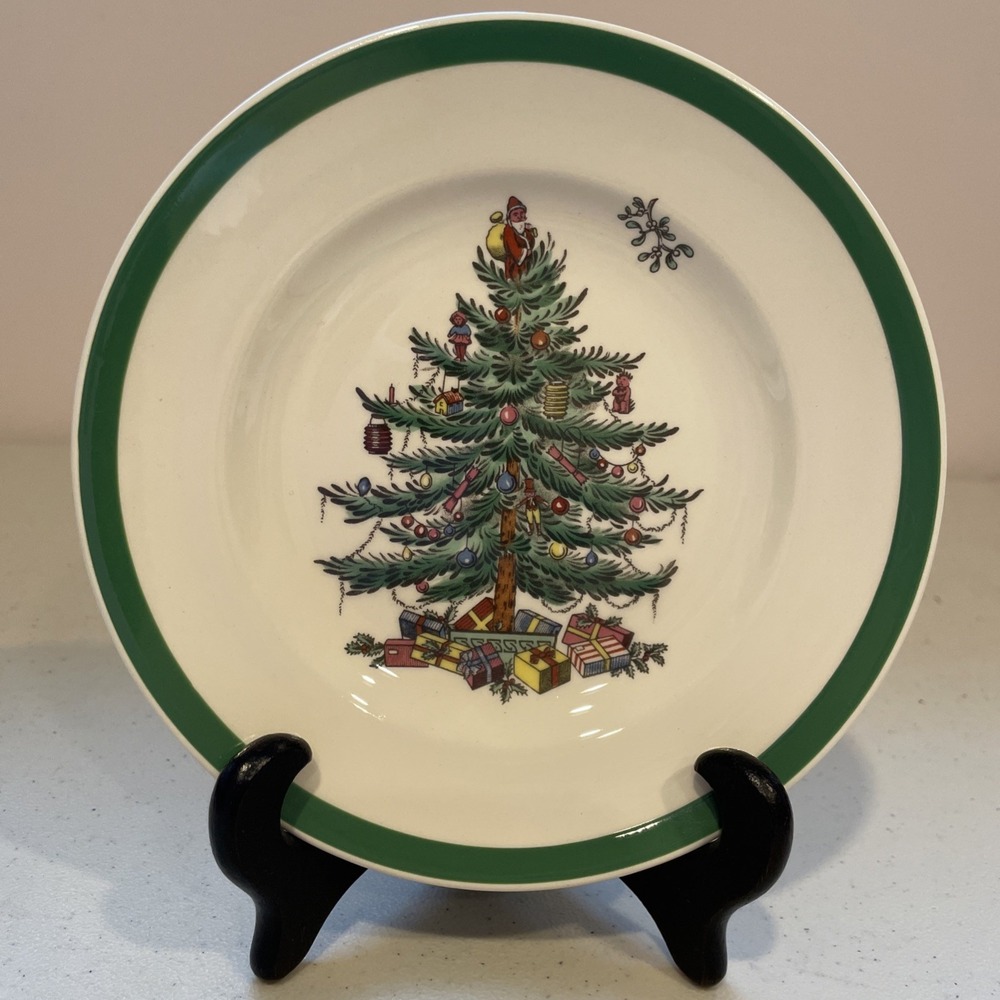 Spode Christmas Tree Bread Butter Plate 6.5" England Green Trim S3324-C Vtg 1978